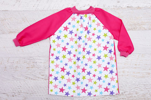 Pink Stars Kids Smock with Pink Long Sleeves