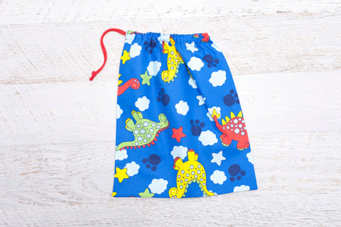 Drawstring Library bag with Dinosaur fabric
