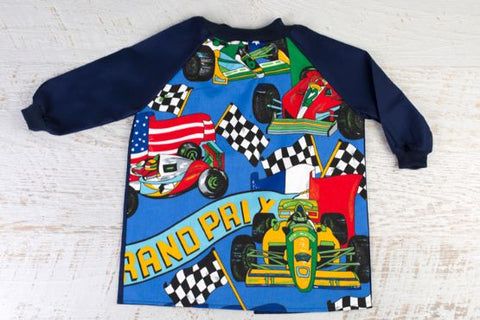 Racing Car Art Smock with navy sleeves